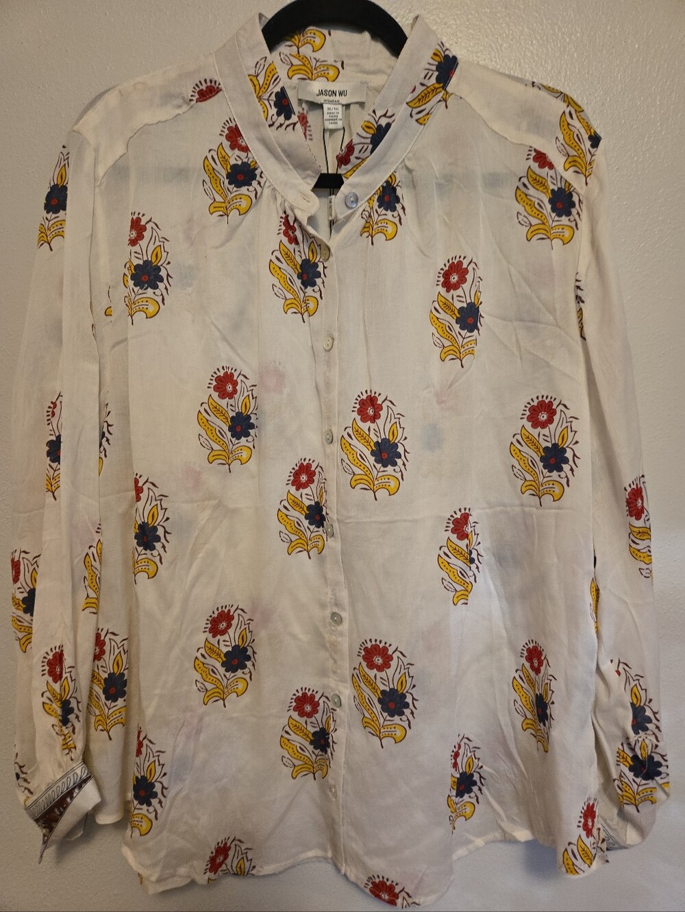 Jason Wu Womens Plus Size White Button Up Blouse Floral 1X NWT